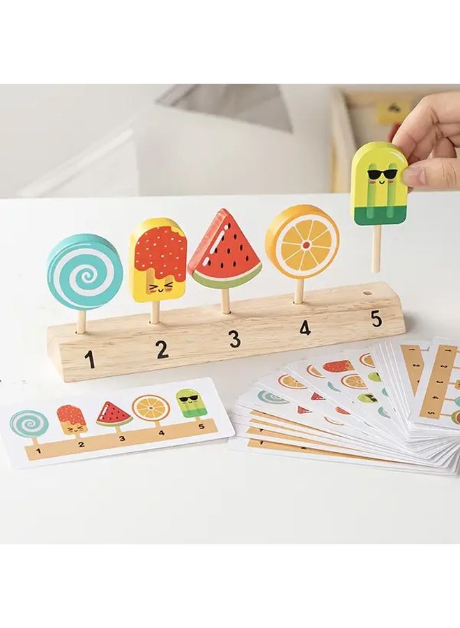 Wooden Ice Cream Sorting Game With 21 Double Sided Cards Educational Color Matching Toy - Image 1